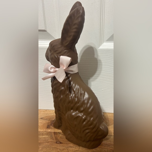 NEW Faux Chocolate Easter Bunny Rabbit Figurine Table Decor Pink Ribbon 12” - Picture 2 of 3